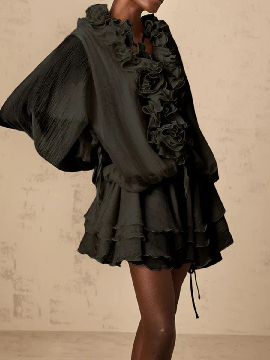 ELODIE FLORAL MINI DRESS Black