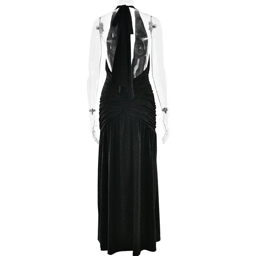 Glitter Strapless Bodycon High Split Party Midi Dress