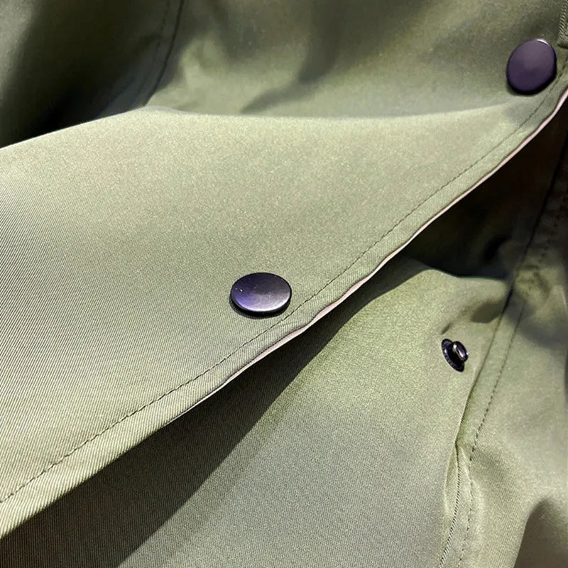 Contrast Collar Button Front Drawstring Windbreaker Jacket