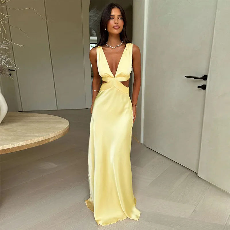 Hollow Slit High Waist Maxi Party Dress
