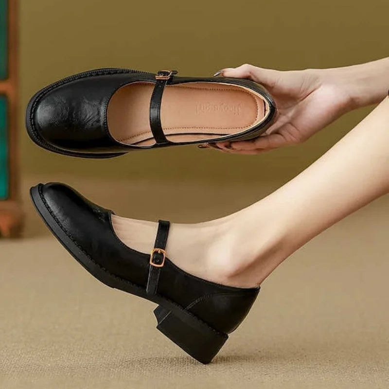 Round Toe Buckle Ankle Strap Flat Mary Jane Shoes
