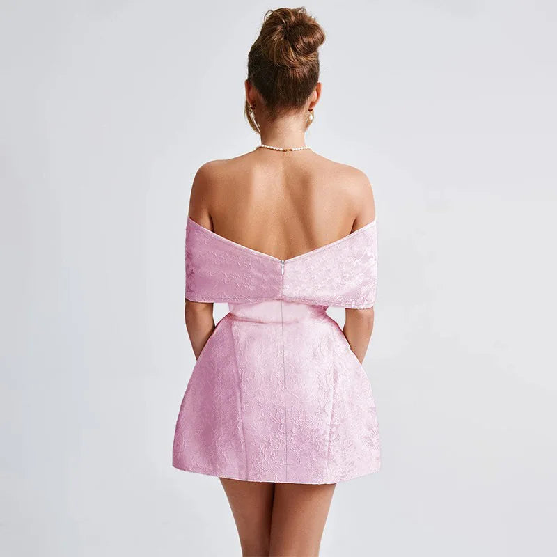 Bow Off Shoulder Backless A - line Jacquard Party Dress