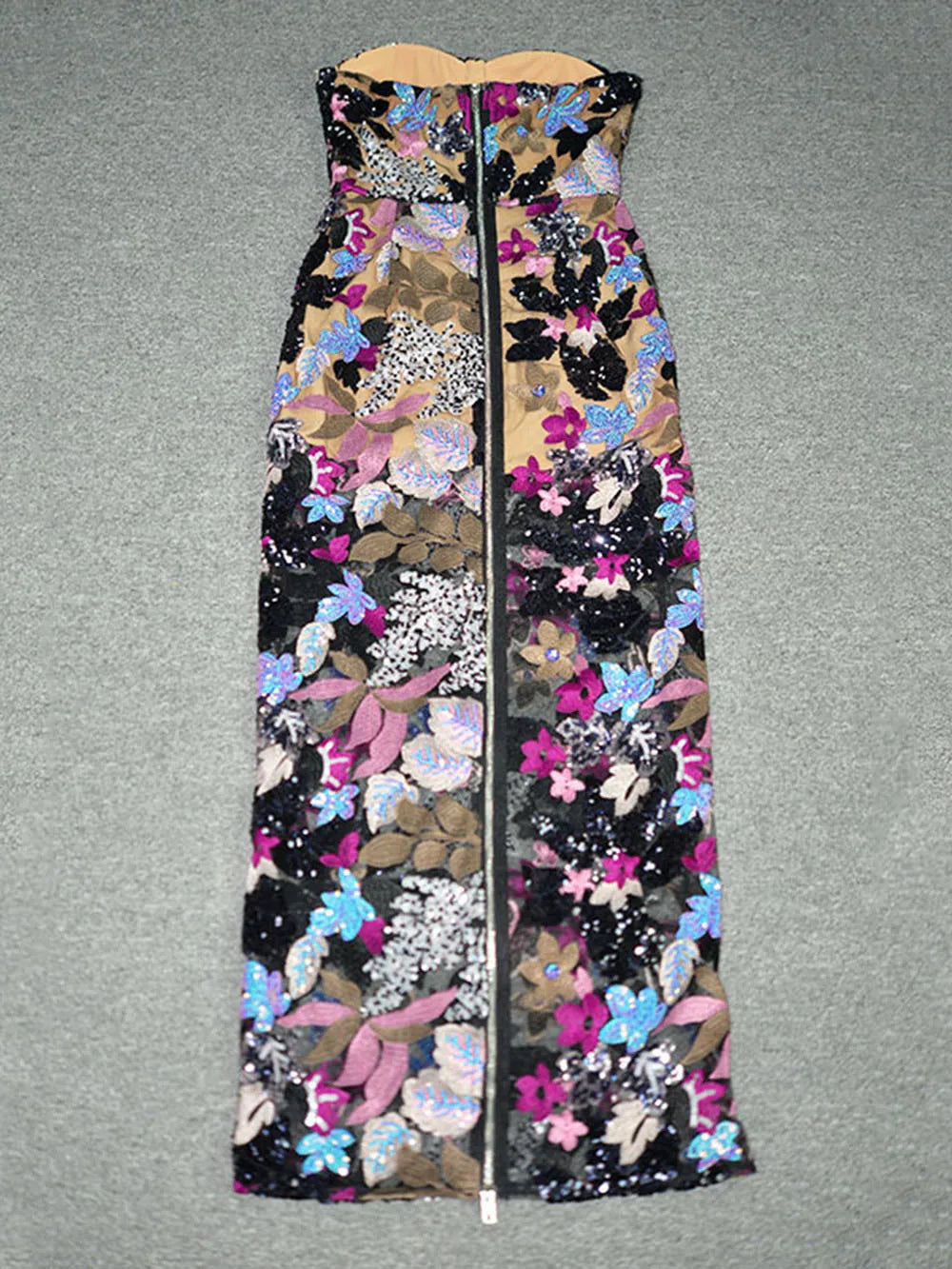 Sequin Floral Strapless Sweetheart Bodycon Maxi Dress