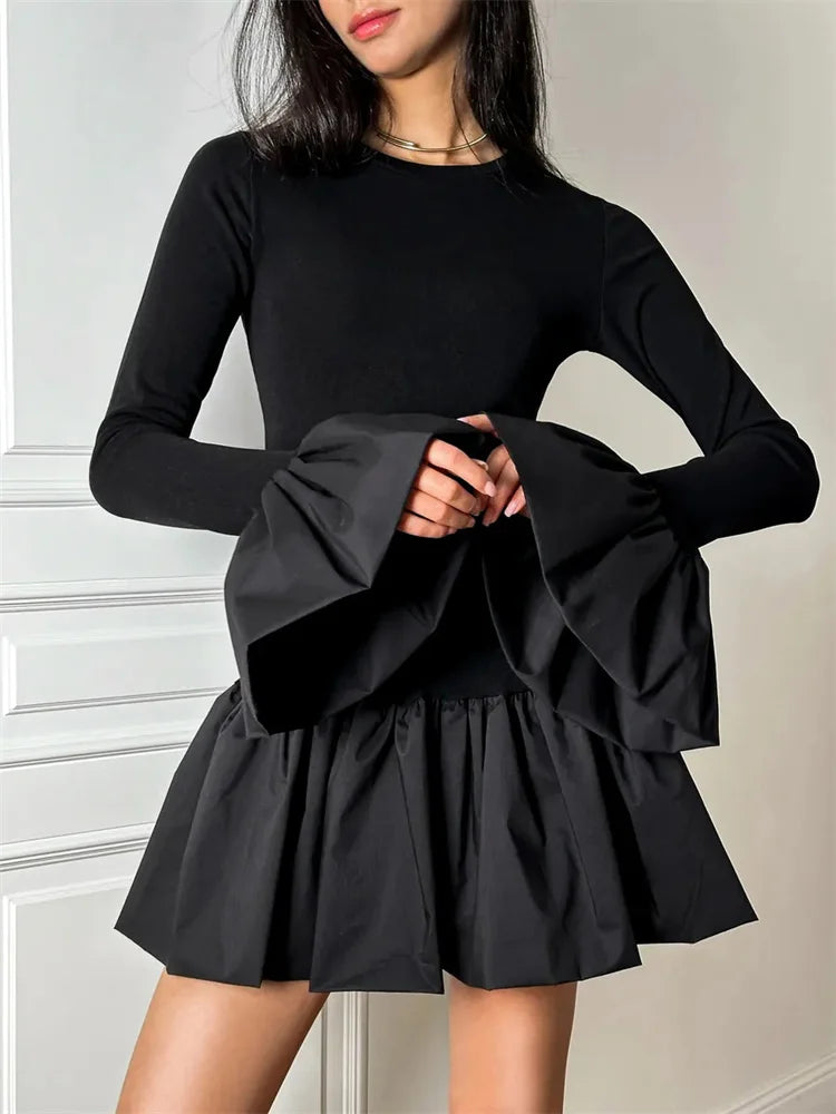 GOCI RUFFLED MINI DRESS Black