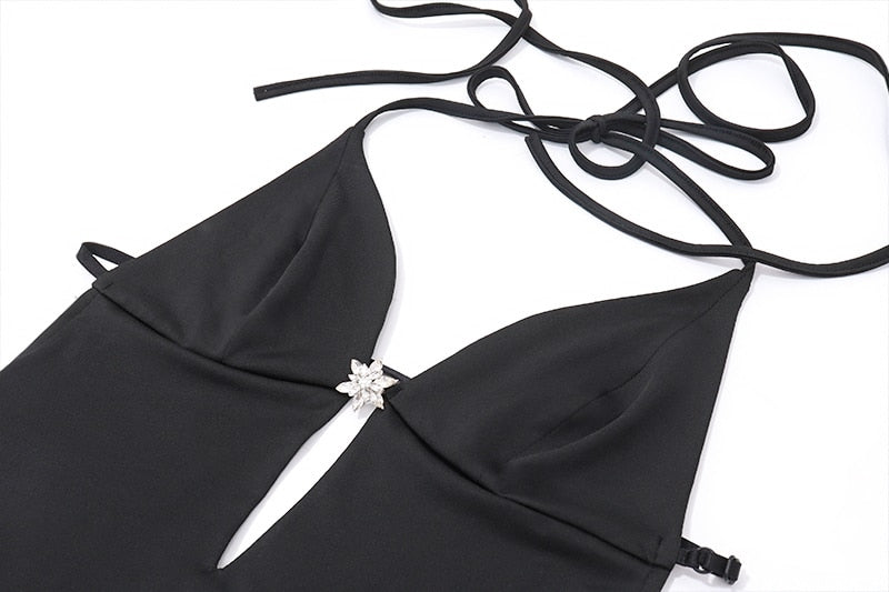 Backless Deep V-Neck Mini Dress