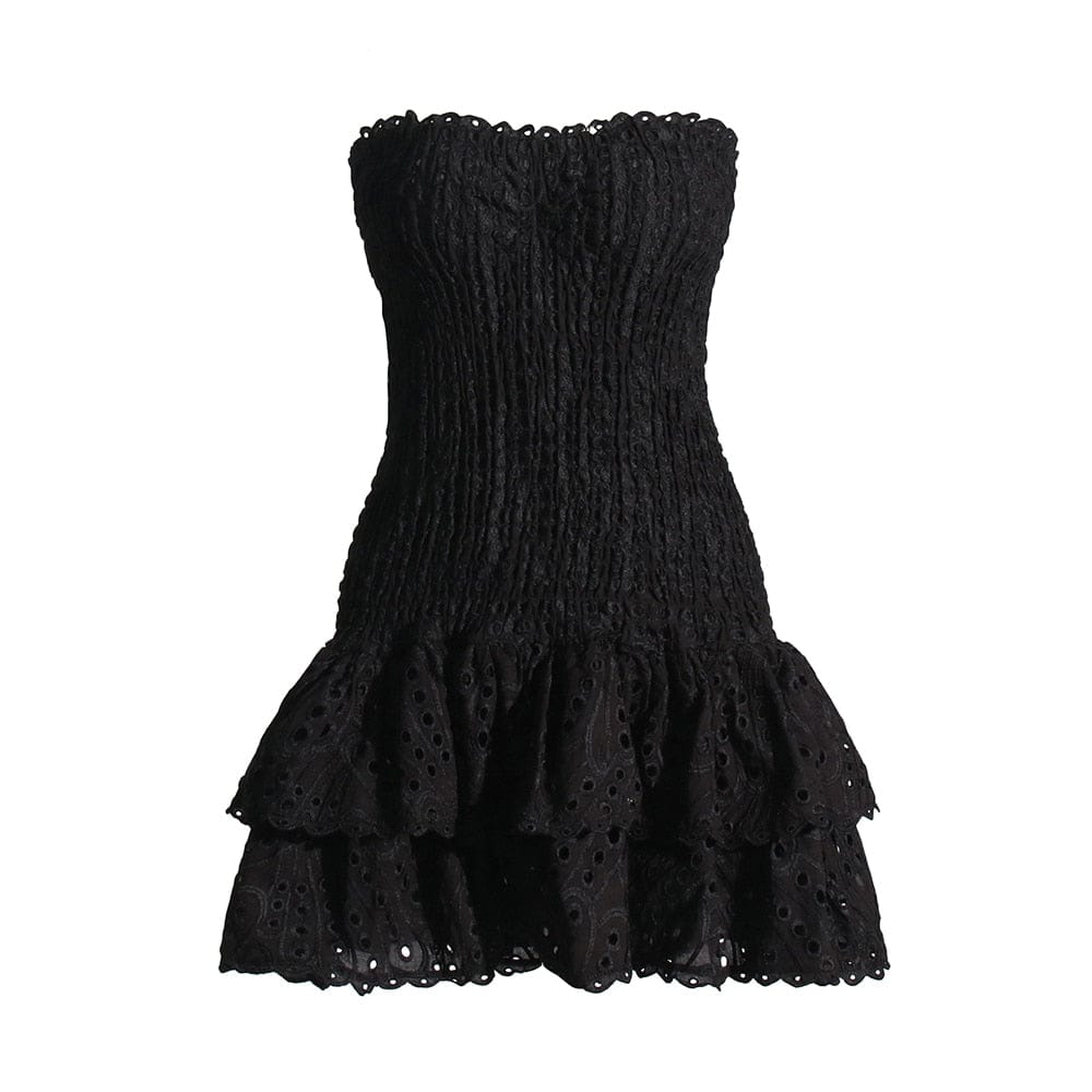 LAURA RUFFLE MINI DRESS Black