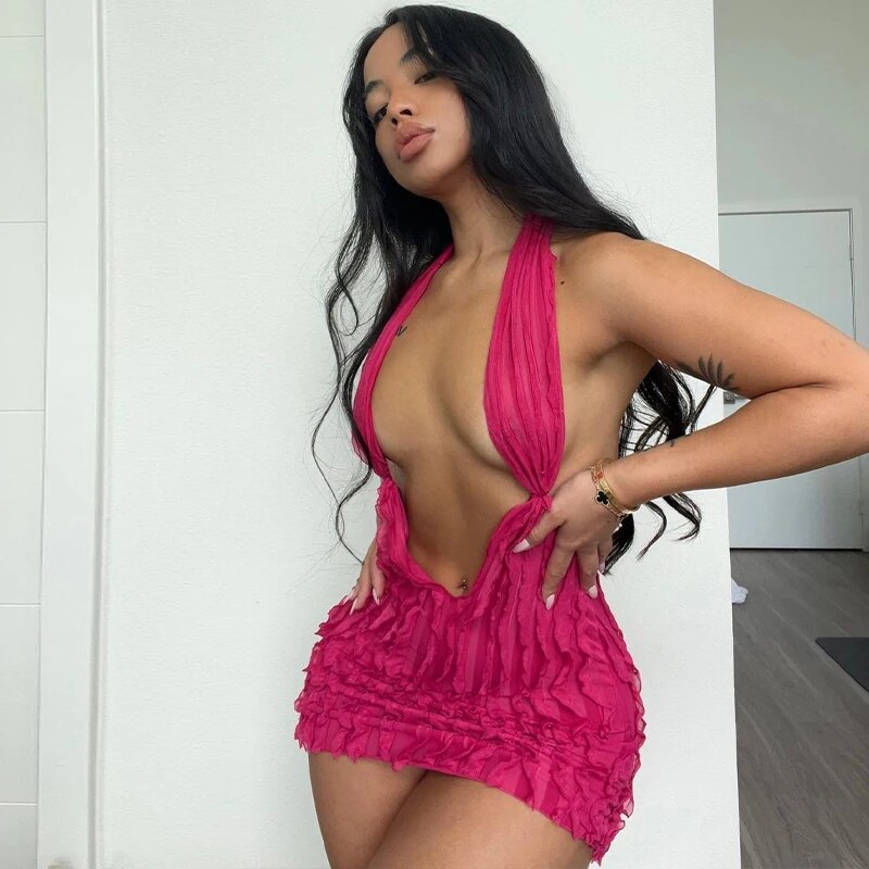 Deep V-Neck Mini Dress