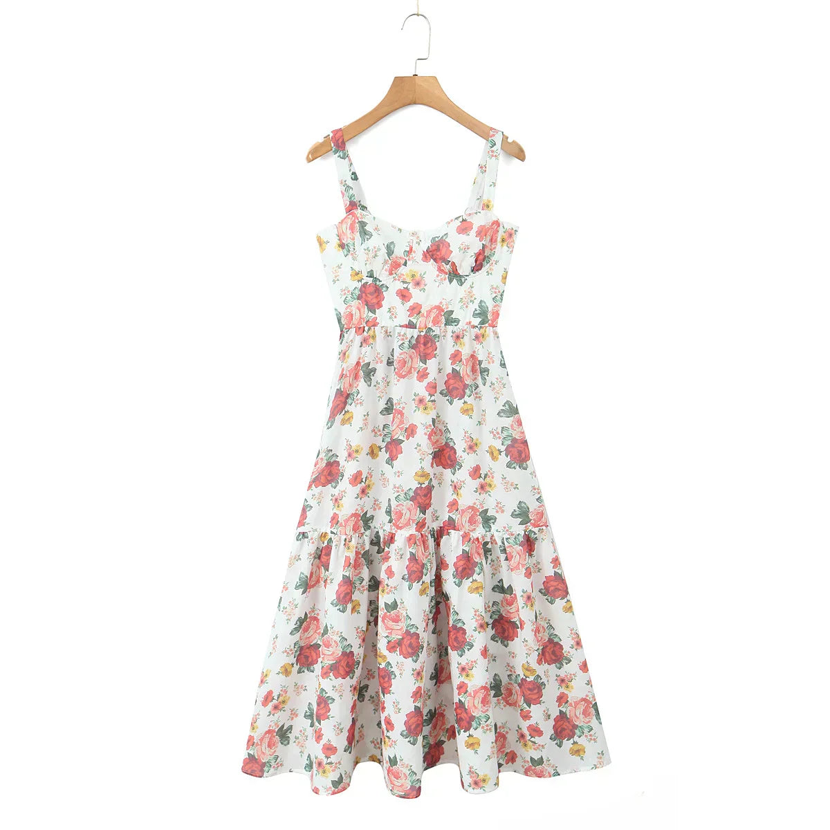 Floral Sweetheart Corset Tiered Ruffle Midi Dress