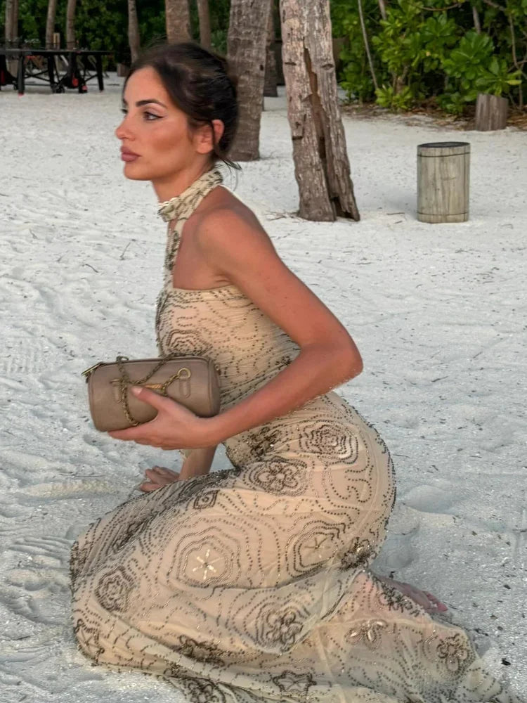 Sequin Off Shoulder Maxi Dress - View 3