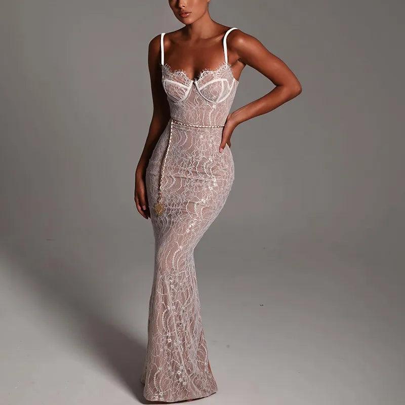 In My Glamour Lace Chain Belt Maxi Dress - View 2