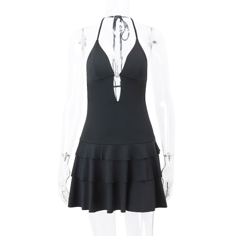 Backless Deep V-Neck Mini Dress