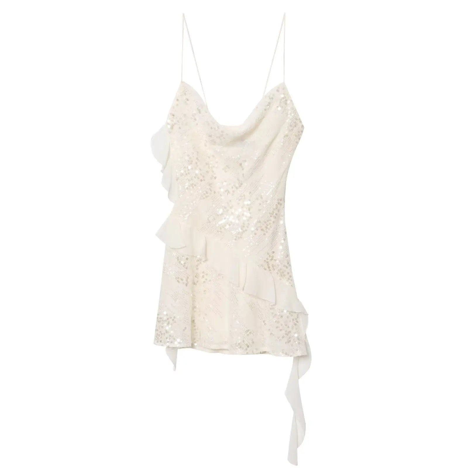 LELI SEQUIN RUFFLE MINI DRESS White