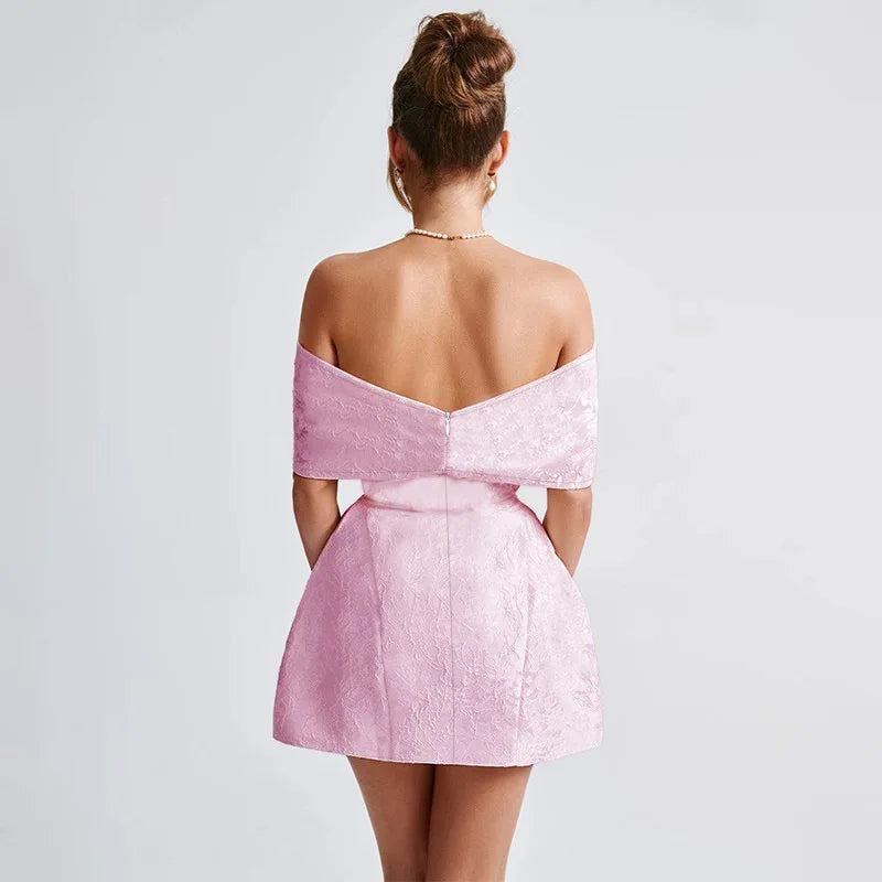 Jacquard Bow Strapless Backless Mini Dress 4