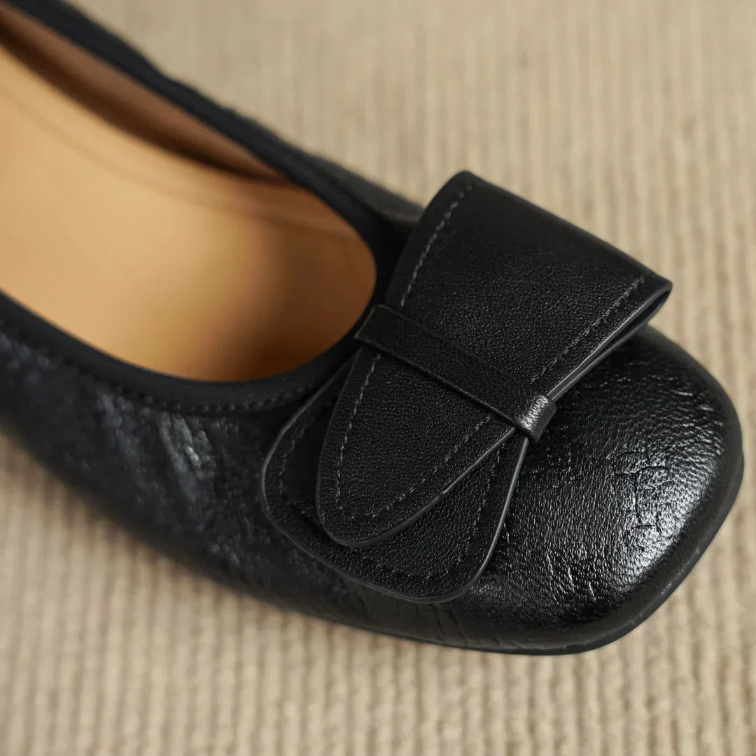 Textured Buckle Detail Low Block Heel Ballet Flats