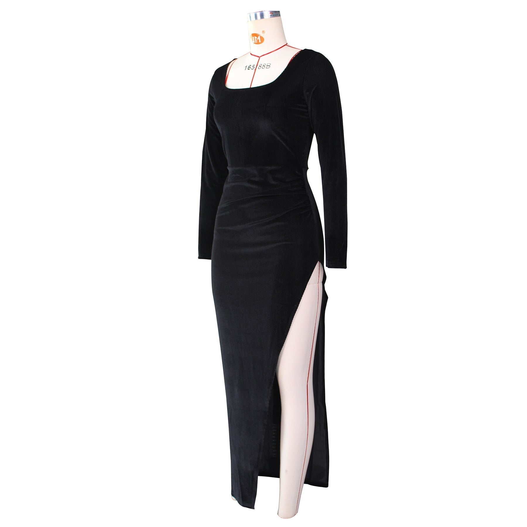 Refined Velvet High Waist Slit Maxi Dress Long Sleeve Evening Party Dress