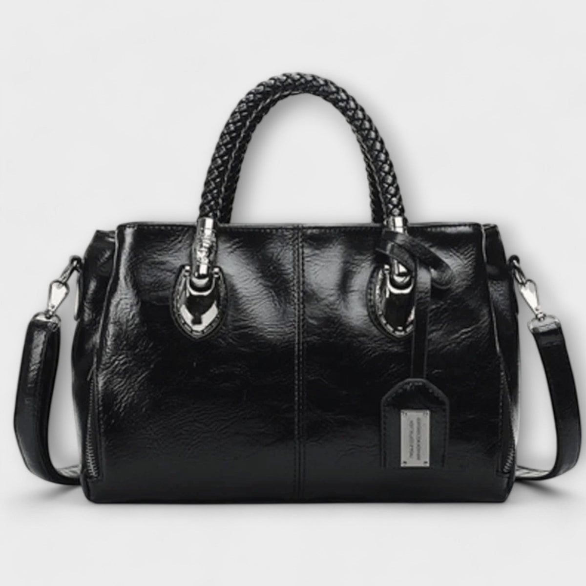 Braided Handle Faux Leather Satchel Bag