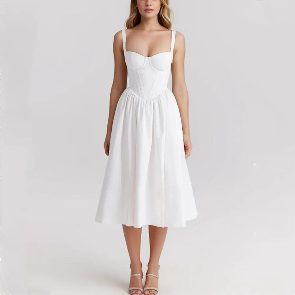 Corset Sweetheart Neck Spaghetti Strap High Split Midi Dress