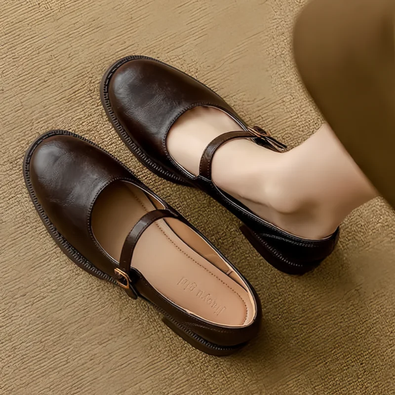 Round Toe Ankle Strap Mary Jane Flats