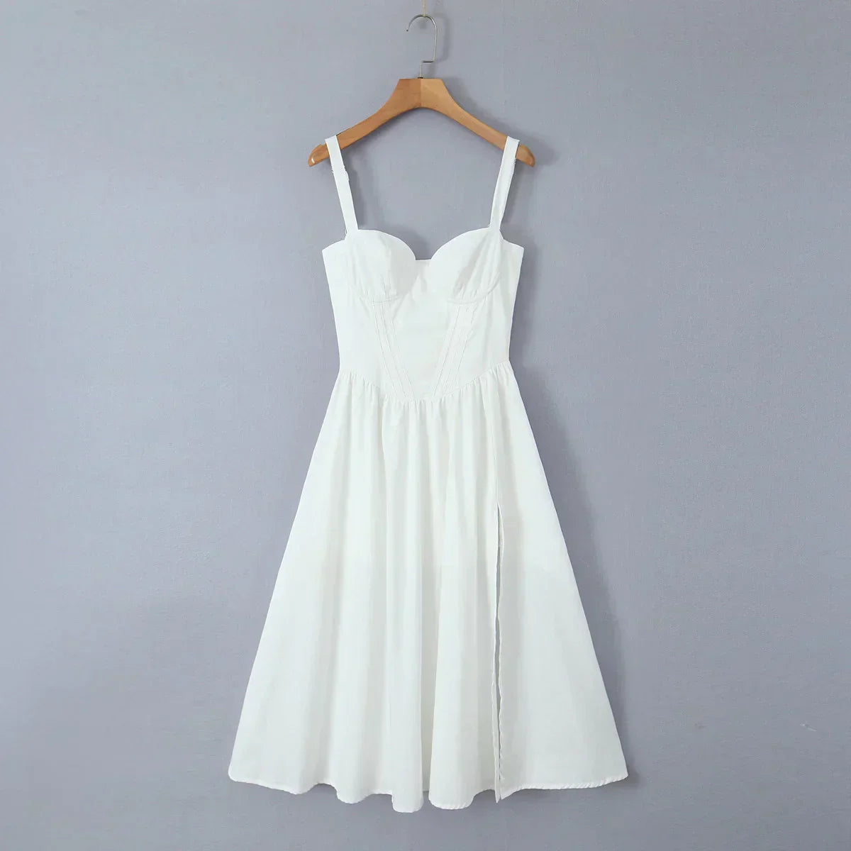 Corset Sweetheart Neck Spaghetti Strap High Split Midi Dress