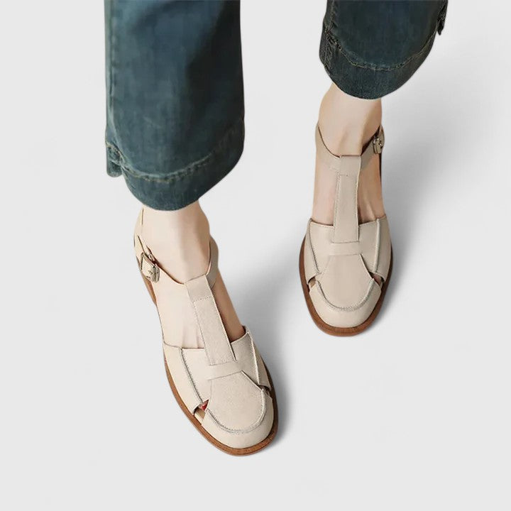 Closed Toe T-Strap Buckle Low Block Heel Fisherman Sandals