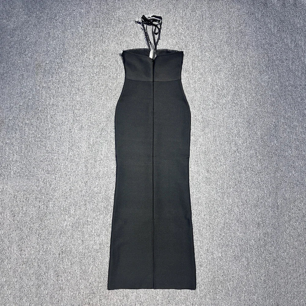 Black Diamond Strapless Maxi Bandage Dress - View 4