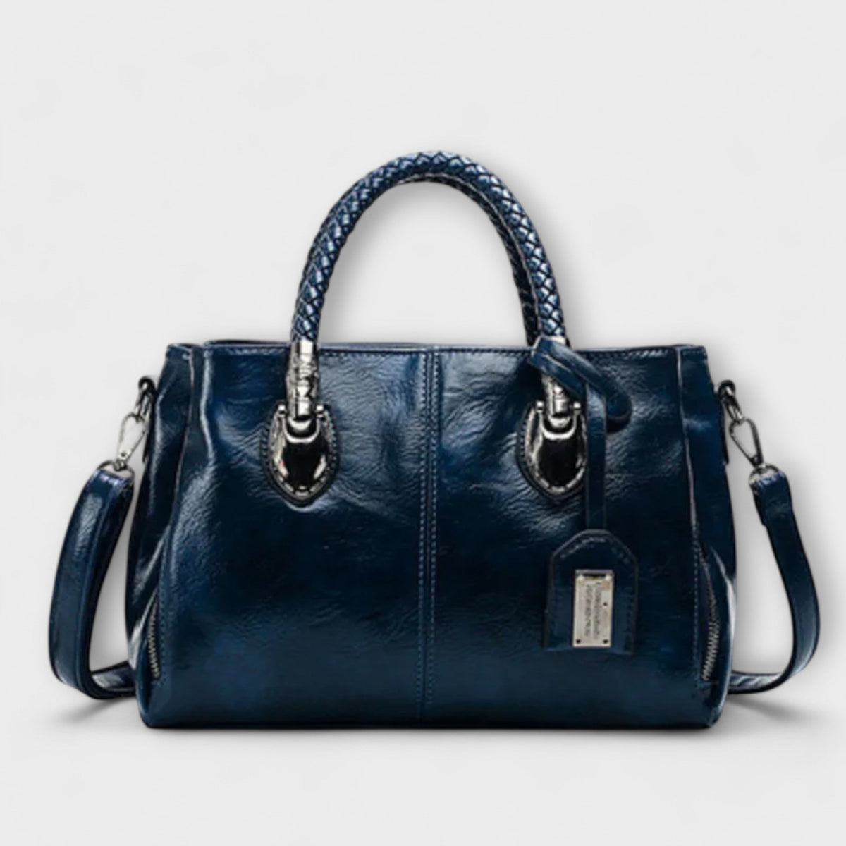 Braided Handle Faux Leather Satchel Bag