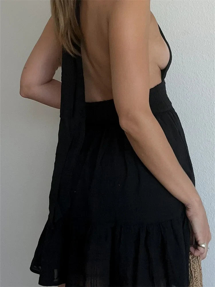 Deep Vneck Flirty LaceUp Summer Party Mini Dresses
