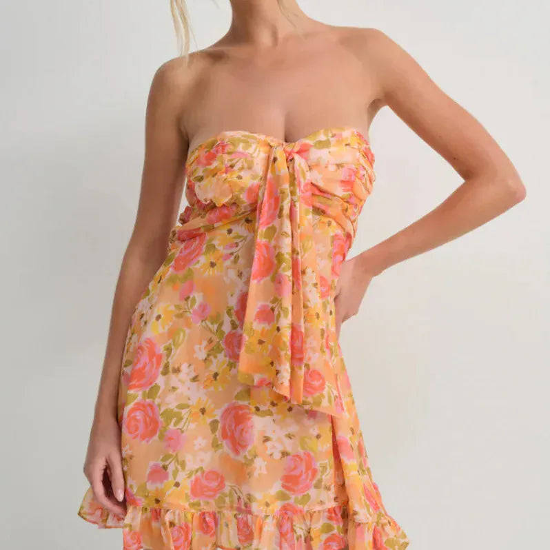 TEAGAN FLORAL MINI DRESS Orange