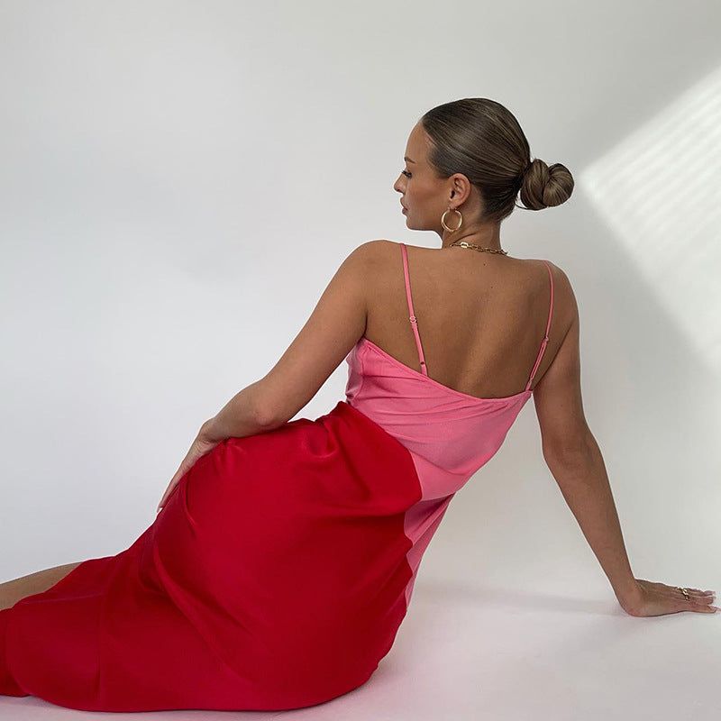 Strawberry Fields Diagonal Panel Satin Midi Dress - View 3