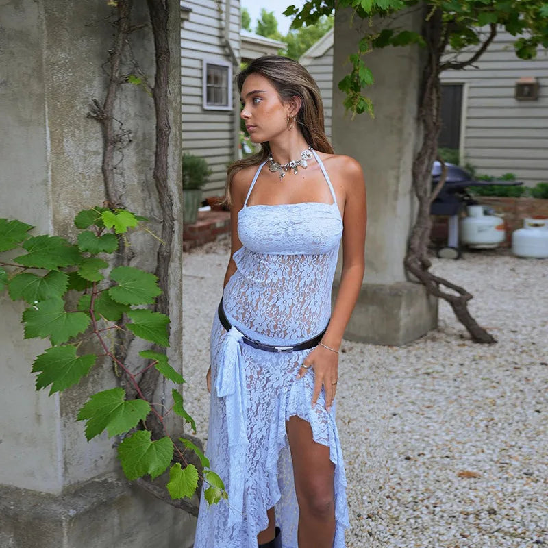 Mesh Sleeveless Ruffle Hem A-Line Midi Dress - View 3