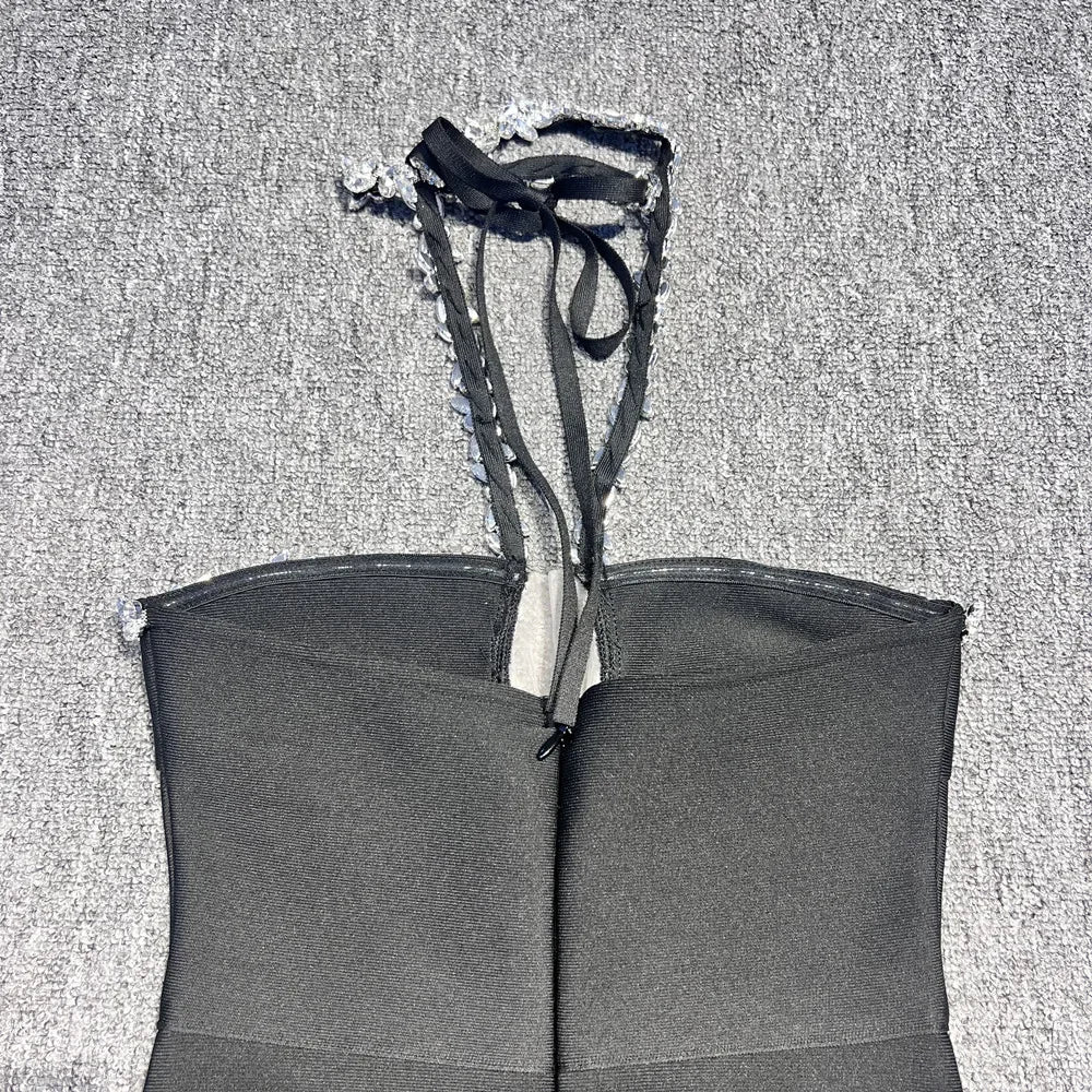 Black Diamond Strapless Maxi Bandage Dress - View 7
