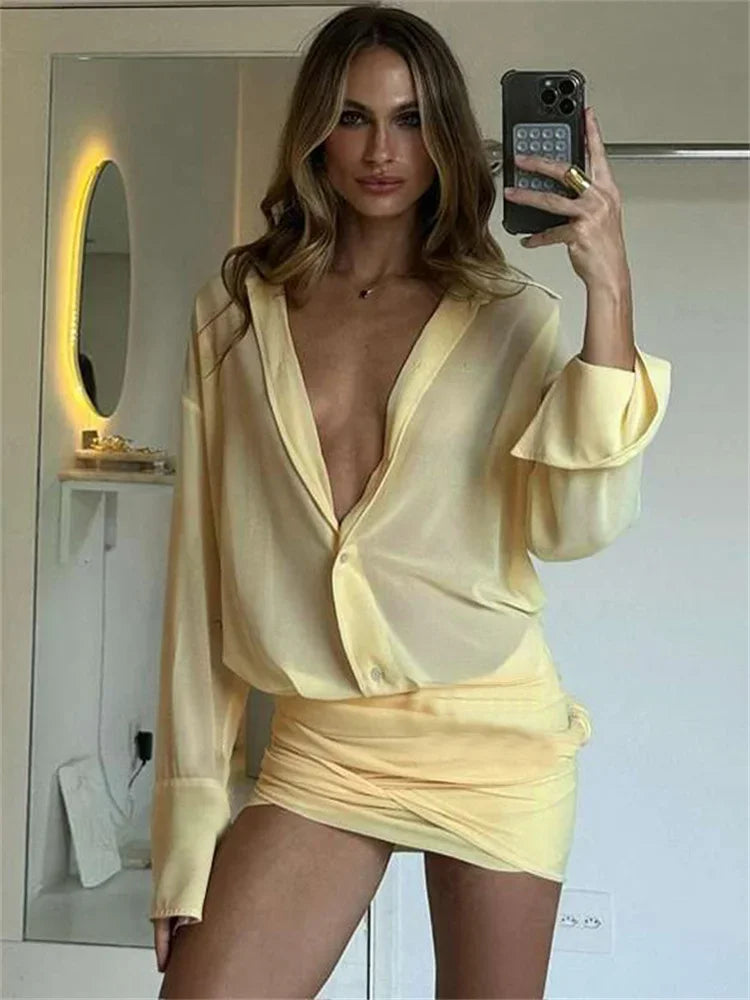Bandage Long Sleeve Mini Dress Elegant Bodycon Outfit