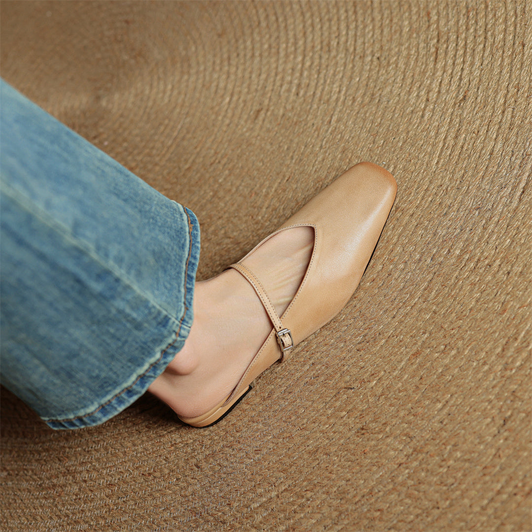 Square Toe Ankle Strap Mary Jane Mules