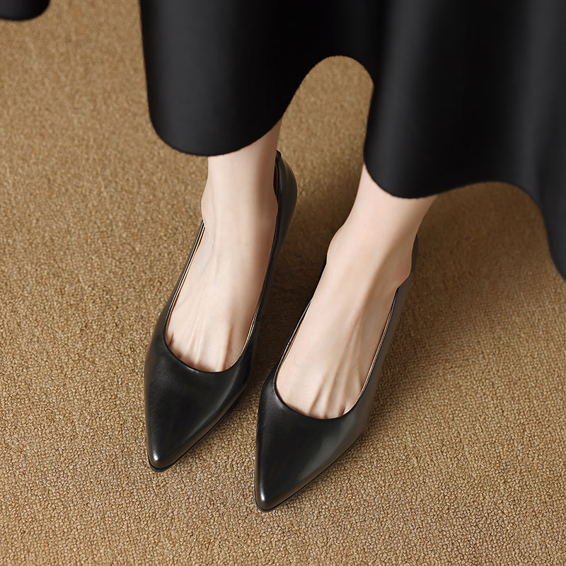 Pointed Toe Block Heel Slip On Leather Look Pumps