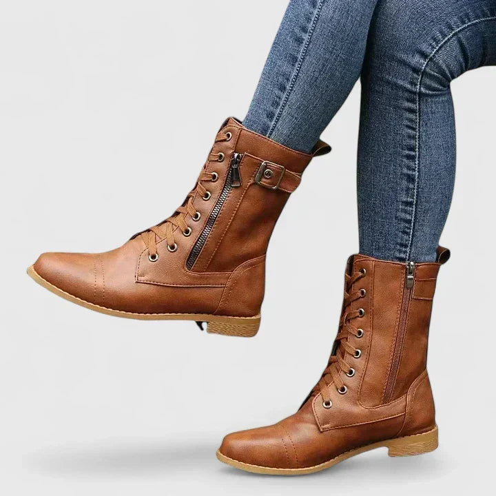 Lace Up Side Zip Mid Calf Combat Boots