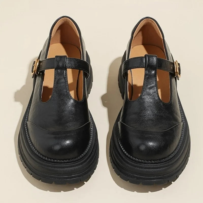 Round Toe T-Strap Buckle Platform Mary Jane Shoes