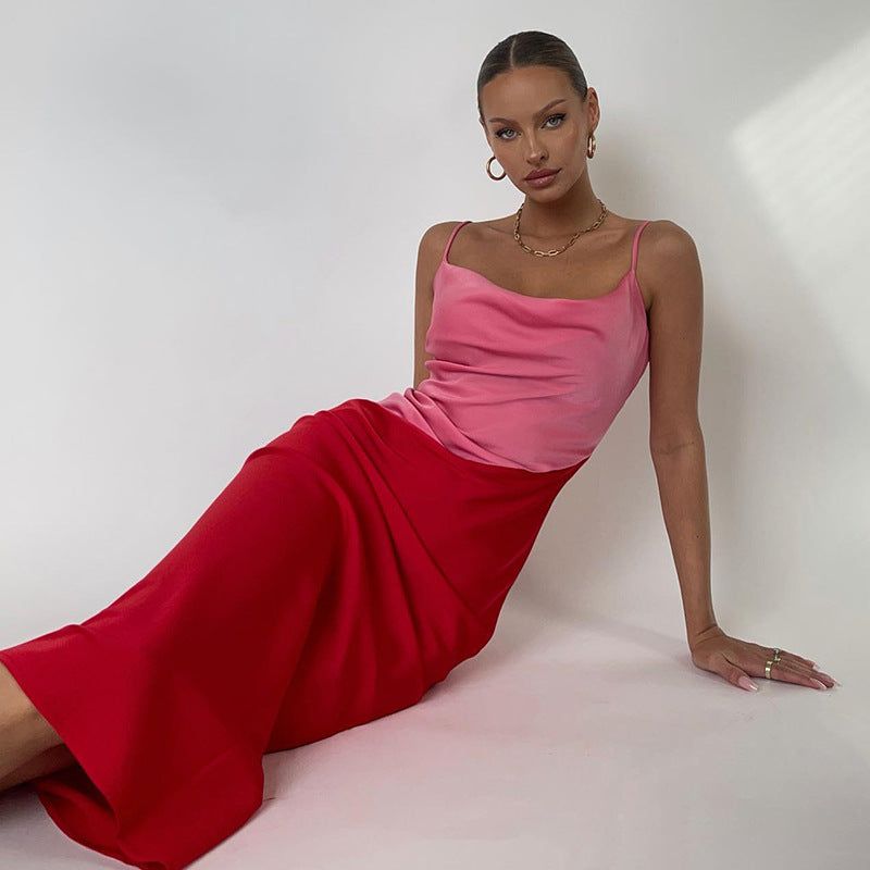 Strawberry Fields Diagonal Panel Satin Midi Dress - View 2
