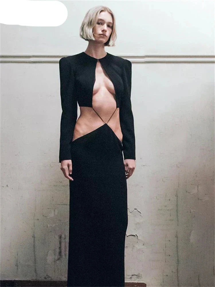 Black Cut Out Long Sleeve Dress Y2K Party Dress - View 4