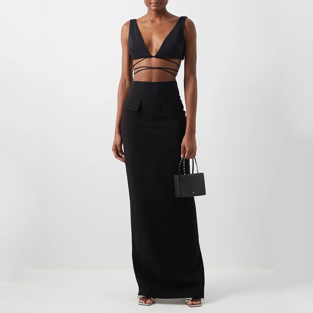 Deep V-Neck Wrap Tie Crop Top and Maxi Skirt Two Piece Set 19