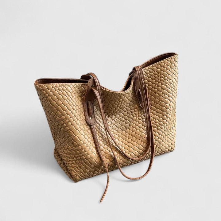 Woven Faux Leather Shoulder Tote Bag