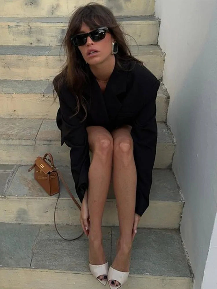 Deep V-Neck Notched Lapel Tie Waist Blazer Mini Dress