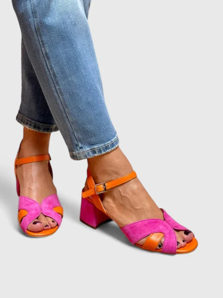 Open Toe Cross Strap Ankle Strap Block Heel Sandals