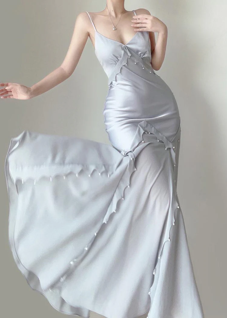 Retro Mermaid Straps Satin Blue Long Prom Dresses Party Dress SD1320