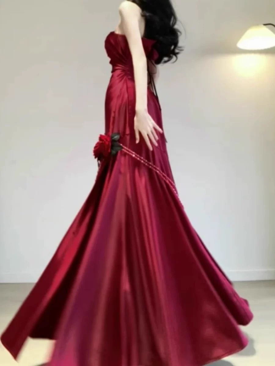 Retro Mermaid One Shoulder Black Satin Party Dress Long Prom Dresses SD1471
