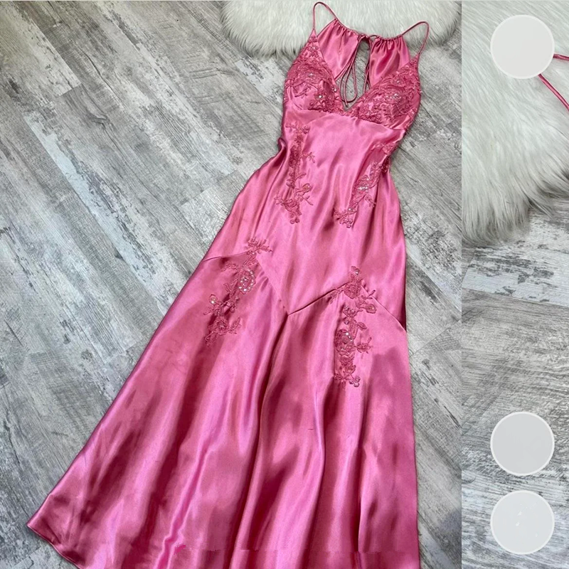 Sexy Mermaid Spaghetti Straps Pink Satin Backless Long Evening Dress Prom Dresses SD1549
