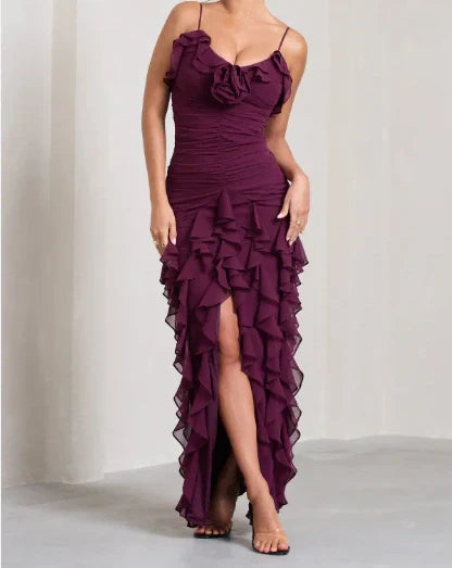 Sexy Mermaid Spaghetti Straps Ankle Length Chiffon Evening Dress Prom Dresses SD1642