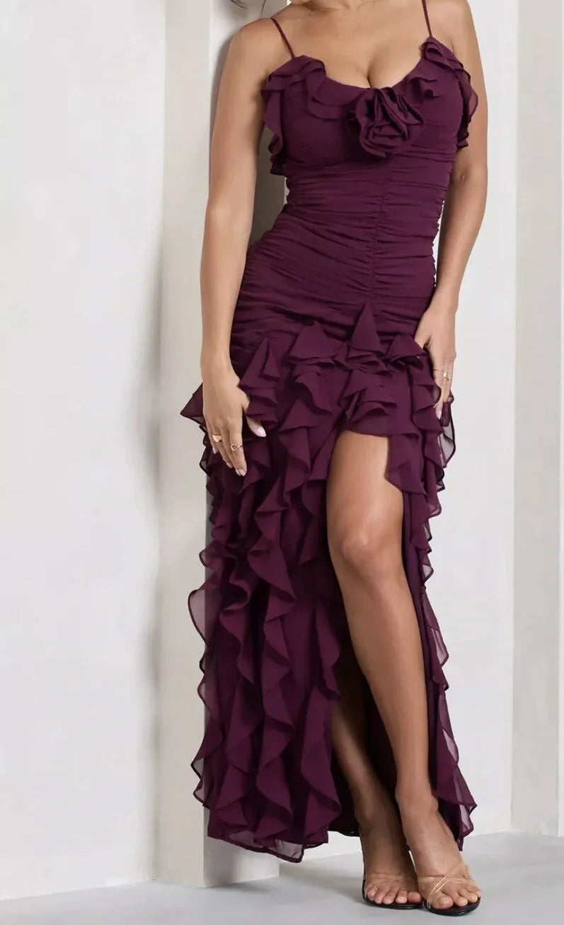 Sexy Mermaid Spaghetti Straps Ankle Length Chiffon Evening Dress Prom Dresses SD1642