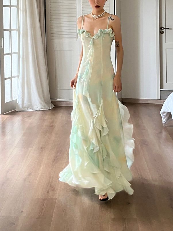 Beautiful Mermaid Spaghetti Straps Green Long Party Dresses Prom Dress SD2403