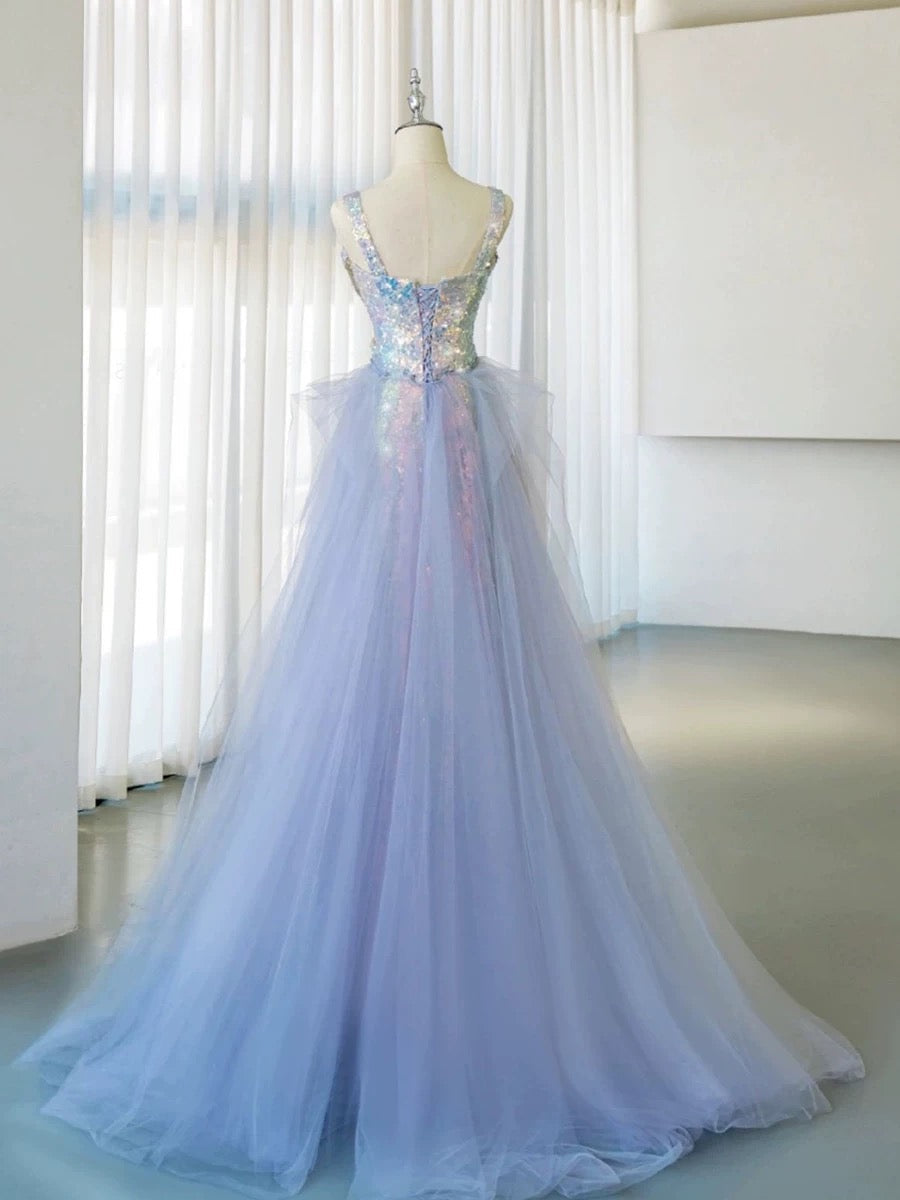 Pretty Mermaid Square Neckline Sequin Long Evening Dress Prom Dresses SD2775