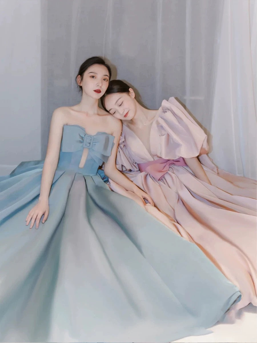 Gorgeous Balll Gown Sweetheart Blue Satin Long Evening Dress Prom Dresses SD2800